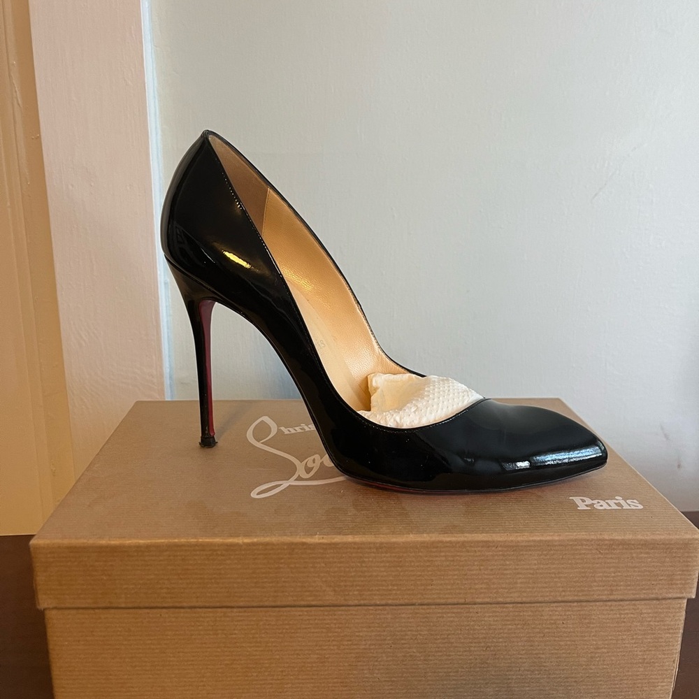EUC Christian Louboutin Black Patent Heels style Corneille 100